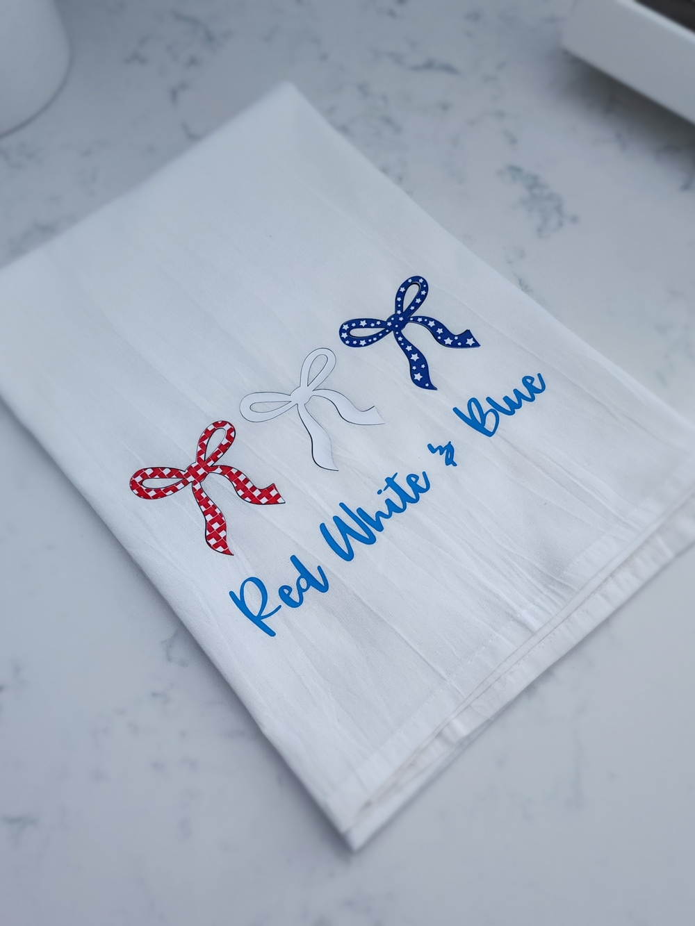 Patriotic Red White & Blue Bow Cotton Tea Towel